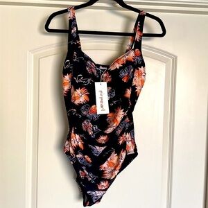 NWT Firpearl One Piece Swim Suit Women’s 14 Ruched Tummy Control Beach Floral